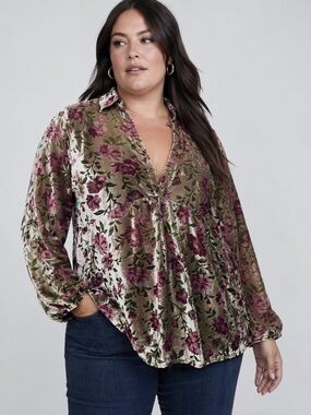 Torrid Burnout Velvet Floral Blouse Boho 2X